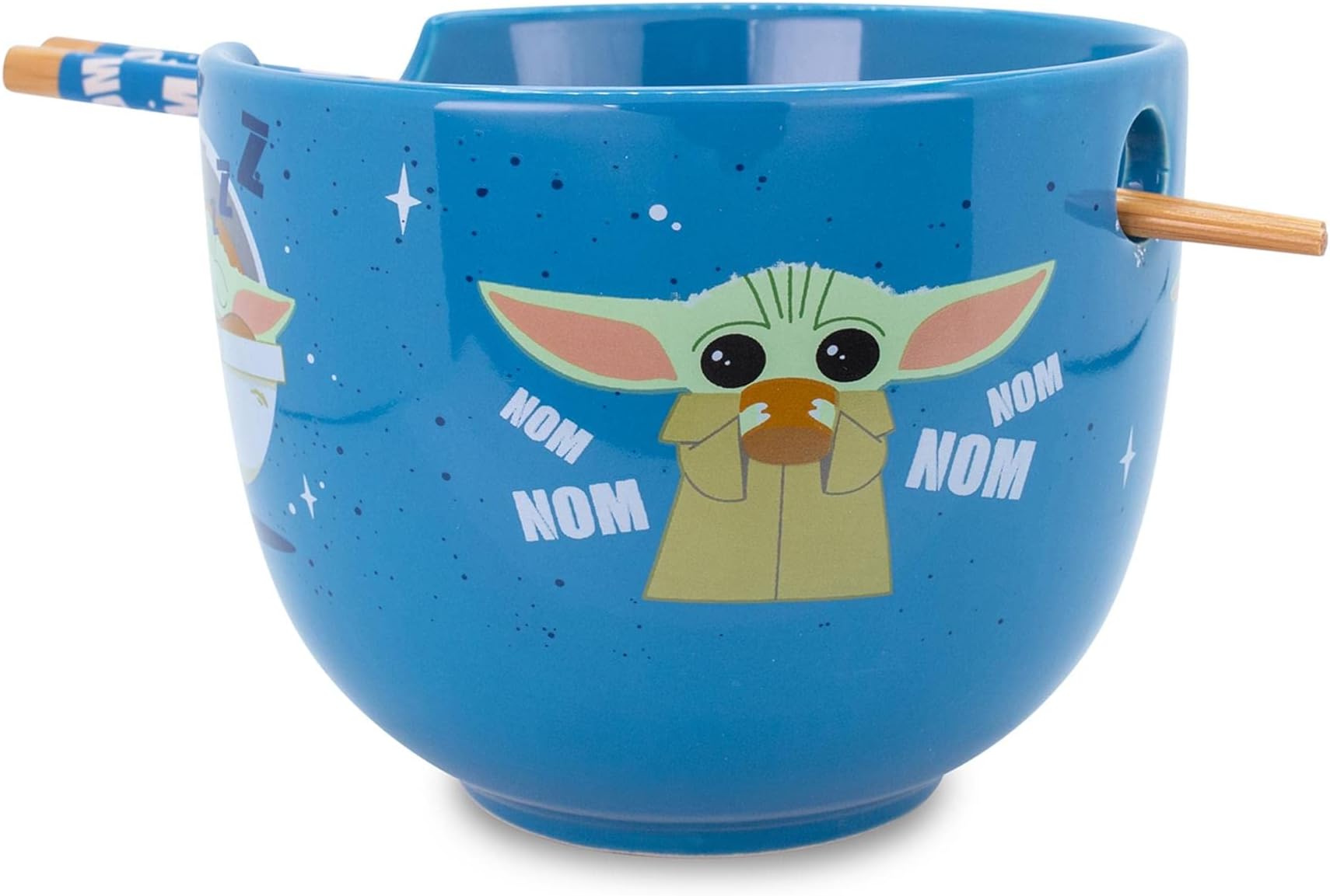 Star Wars: The Mandalorian Grogu Nom Nom Japanese Ceramic Dinnerware Set | Includes 20-Ounce Ramen Noodle Bowl and Wooden Chopsticks | Asian Food Dish Set For Home & Kitchen | Cute Baby Yoda Gifts