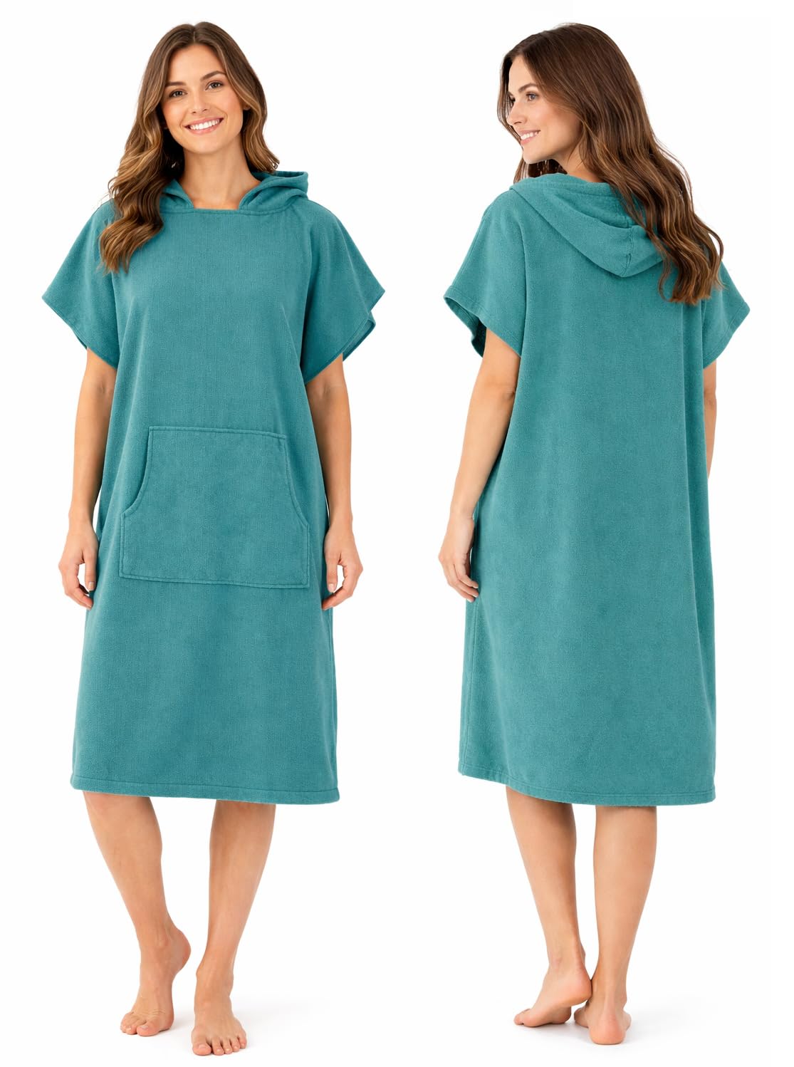 Adore Microfibre Changing Robe Poncho - Quick Dry Hooded Surf Poncho Towel - Lightweight Beach & Swimming Changing Robe for Adults, L-XL, Teal