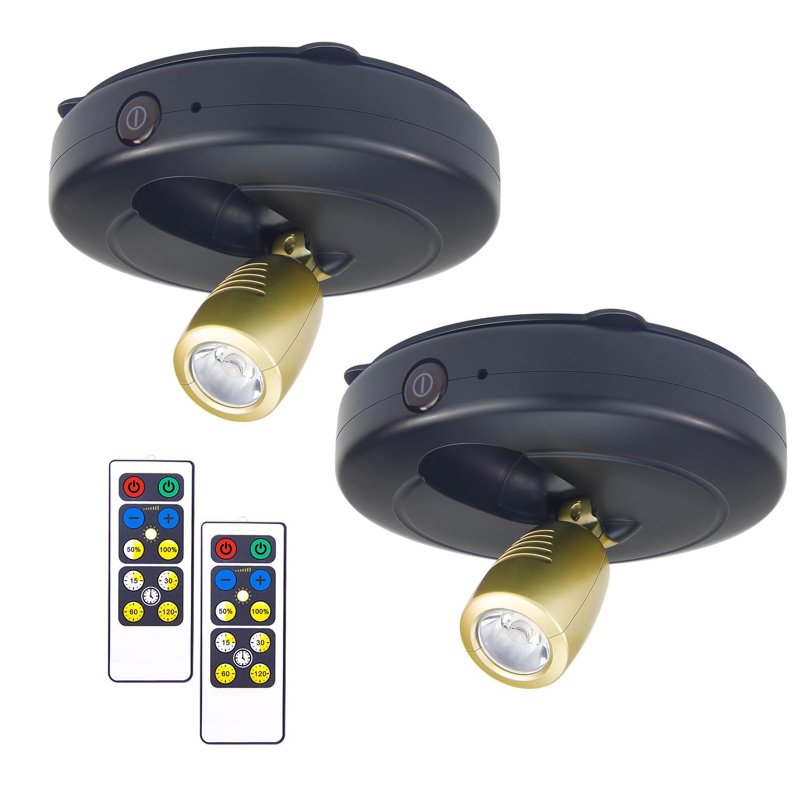 BIGMONAT Spot Alimentato a Batteria, LED Senza Fili Dimmerabili Per Piante, Illuminazione Interna, Luce Accentuata, Bianca Calda, Confezione Da 2 - Nero