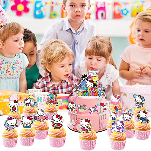 40Pcs Kitty Cake Toppers Cupcake Toppers Birthday Cake Decorations, 1Pcs Cake Toppers, 39Pcs Cupcake Toppers For Girls Baby Shower Birthday Party Supplies #TOP4