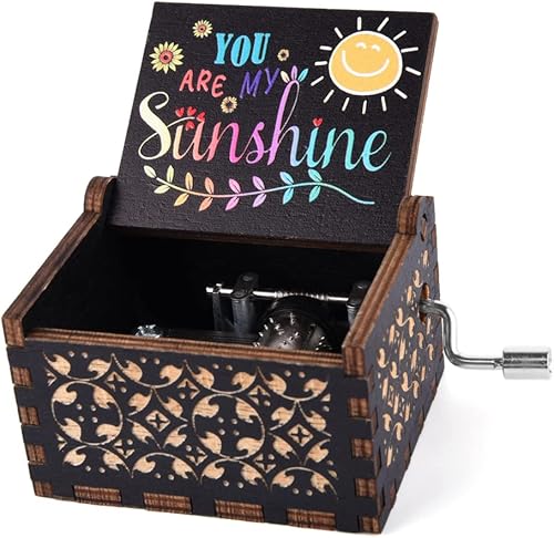 Vista 8 de You are My Sunshine - Cajas de música de madera grabadas con láser, manivela clásica de madera con sol, caja musical para regalos para cumpleaños