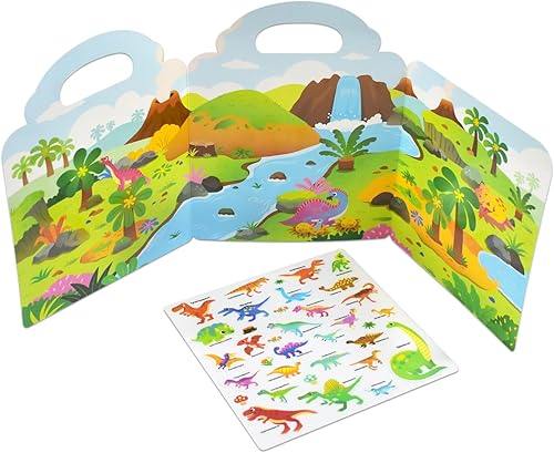 Miniatura 7 de Yamsop Libros de calcomanías reutilizables para niños, libros de calcomanías de dinosaurio, libro silencioso de gelatina con calcomanías hinchables