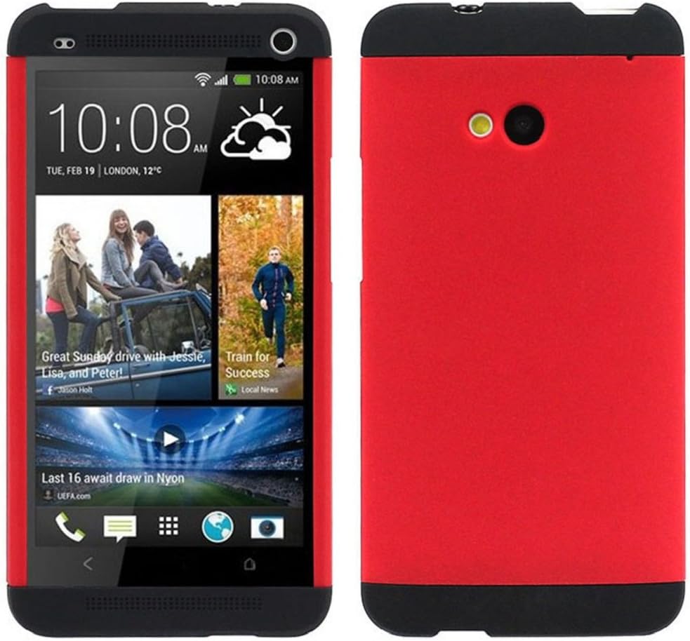 Towallmark(TM)Tri-Color Double Dip Genuine Plastic Shell Case For HTC One M7 Red (Black+Red+Black)