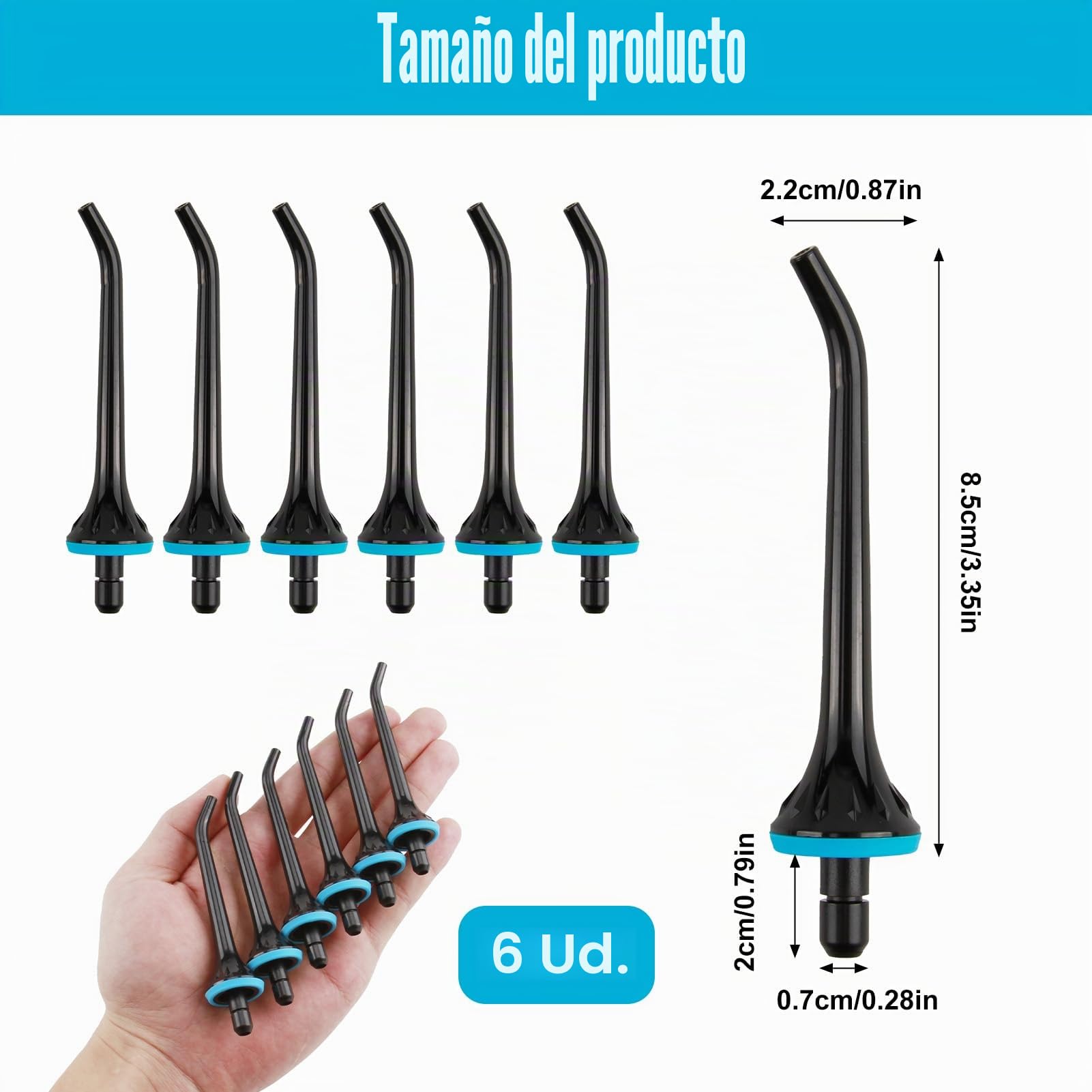 Paquete de 6 puntas de repuesto para irrigador bucal Hangsun, Nicwell, COSLUS, Mospro, Zerhunt, chorro de riego oral ABS negro con sellado de goma a prueba de fugas