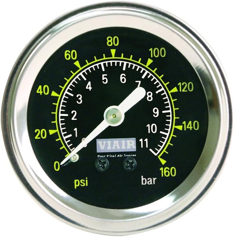 Manômetro de ar VIAIR 90085 160 PSI com mostrador de 3,81 cm – 1 unidade