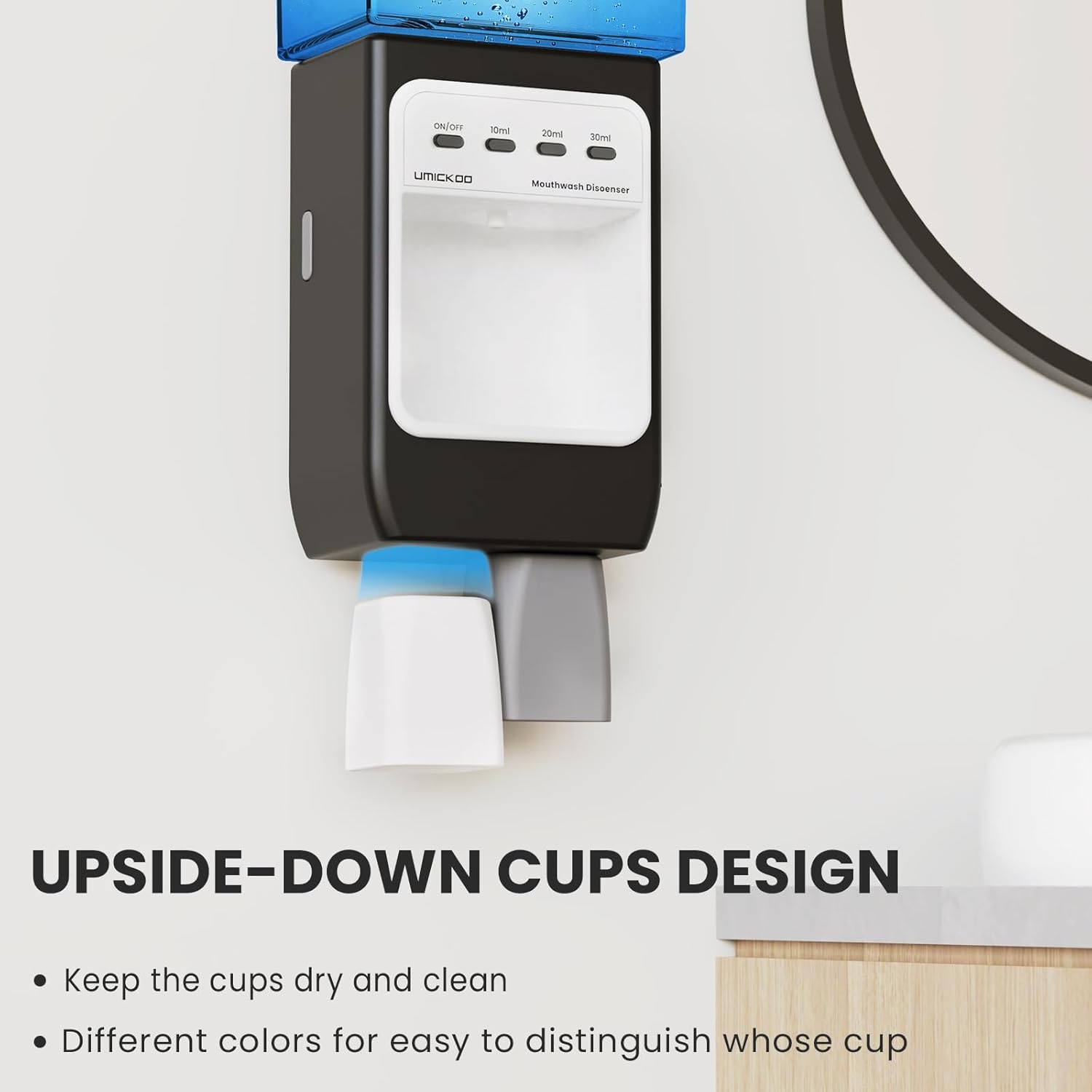 Auto-Mouthwash Dispenser for Bathroom - 700mL Rechargeable Wall-Mounted with 2 Magnetic Cups, 3 Smart Levels, No-Drill Installation for Kids & Adults (12-Month Battery) - Image 4