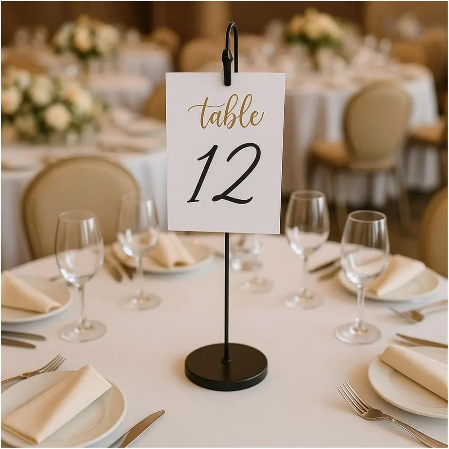 Table Number Holders 4pcs Food Markers Black Clamps Metal Place Card Holder Elegant Non-Slip Base Wedding Table Stands Versatile Memo Stand Birthday Party(40cm)