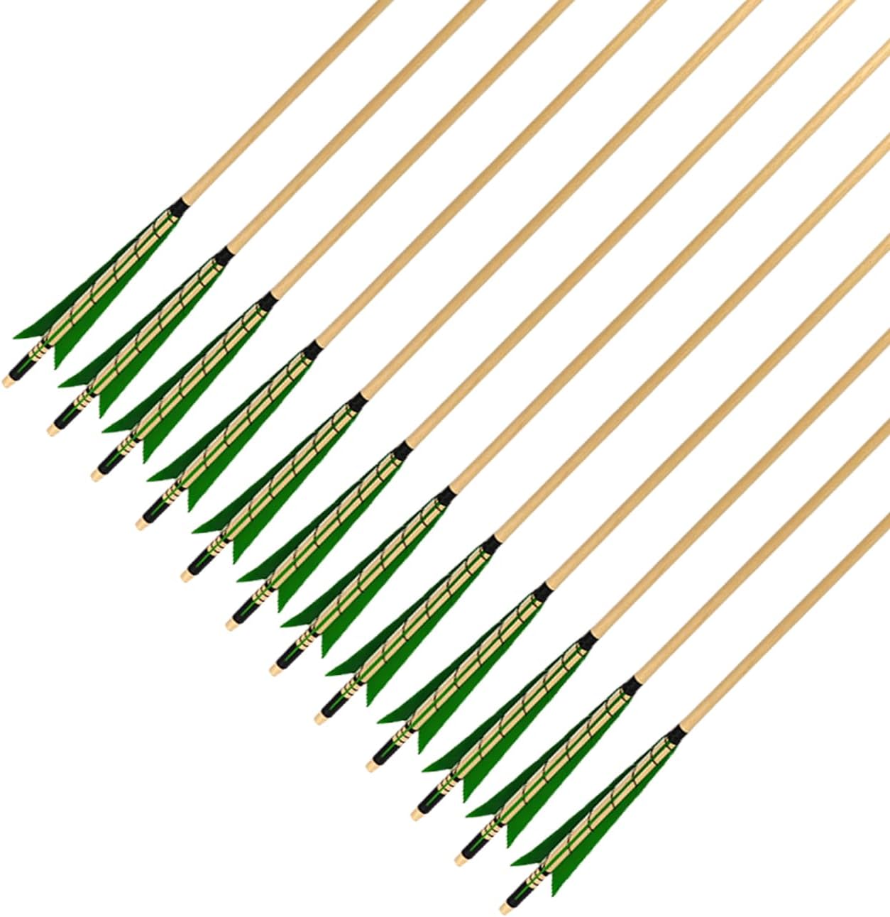 32" Archery Wooden Target Practice Arrows with 5.9" Medieval Turkey Feather Fletching for Recurve &English & Traditional Longbow Hunting (Pack of 12)