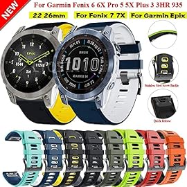 GHFHSG New Sport Silicone Wrist Strap for Garmin Fenix 7 7X 6 6X Pro 5X 5 Plus Epix 3HR 935 22 26mm EasyFit Quick Release Wristband
