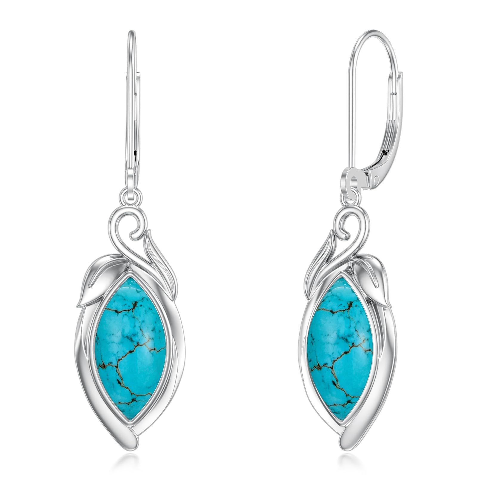 Retro Marquise Form Türkis Ohrringe baumeln 925 Sterling Silber echte Türkis Ohrringe für Frauen