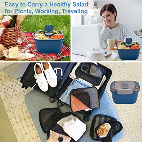 image for Freshmage Salad Lunch Container To Go, 52-oz Salad Bowls with 3 Compar