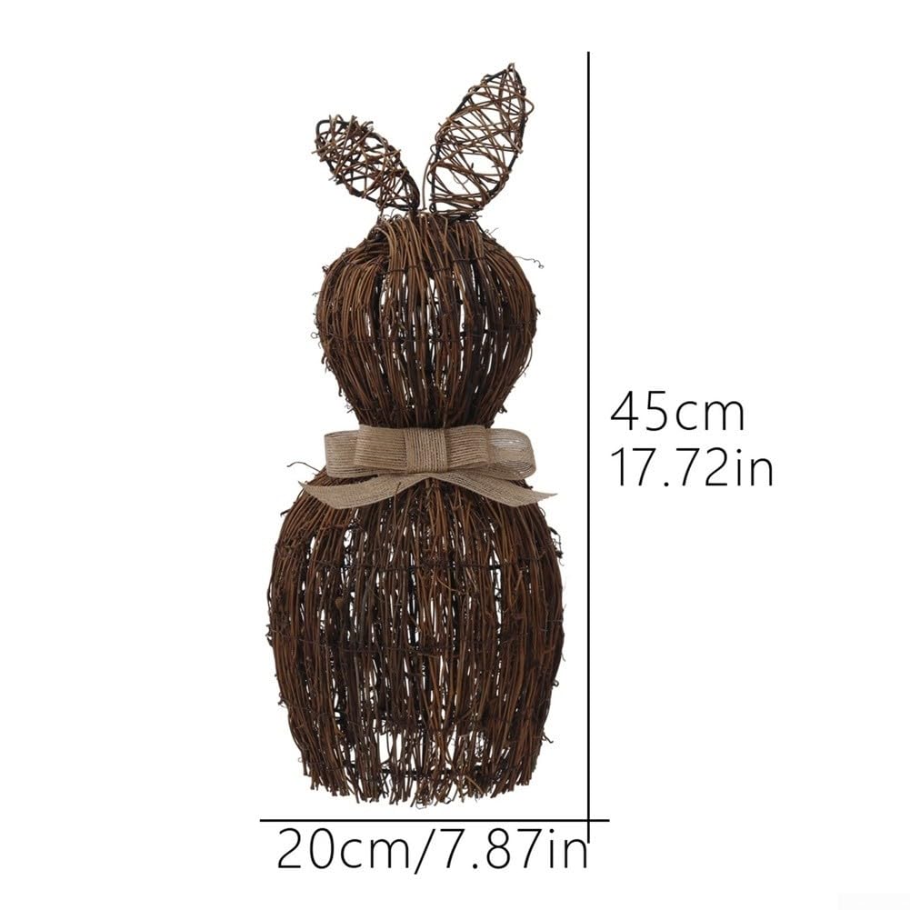 Handgewebtes Weiden-Osterhasen-Dekor, natürliches Rattan-Kaninchen-Ornament für Gartenparty, festlicher Frühlings-Urlaub, Tischdekoration, leichte, rustikale Statue, braun, 21 cm (mittlere