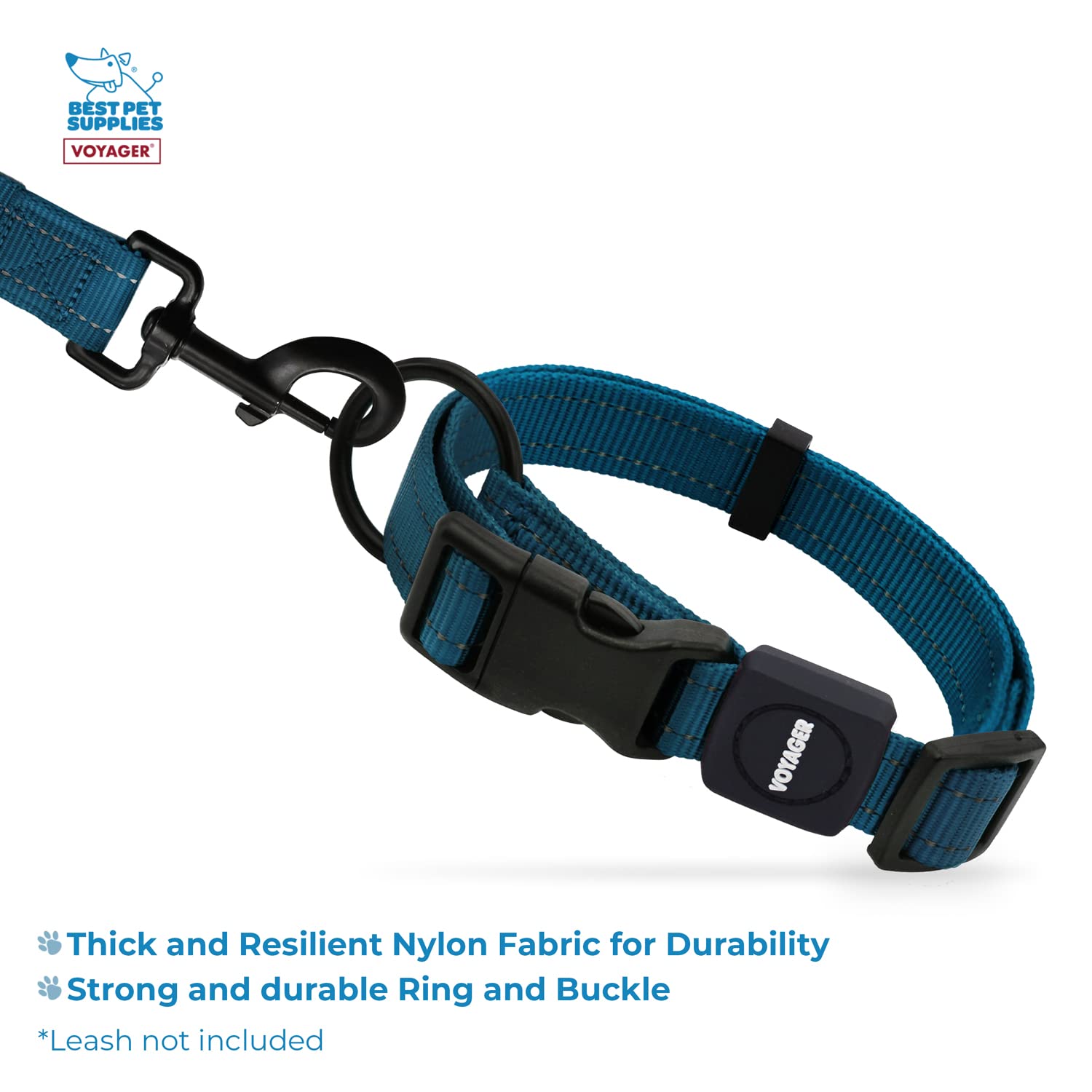 Best Pet Supplies Reflective Dog Collar with Adjustable Length, Heavy-Duty Buckle, and Strong Leash D-Ring, Training, Walking - Image 3