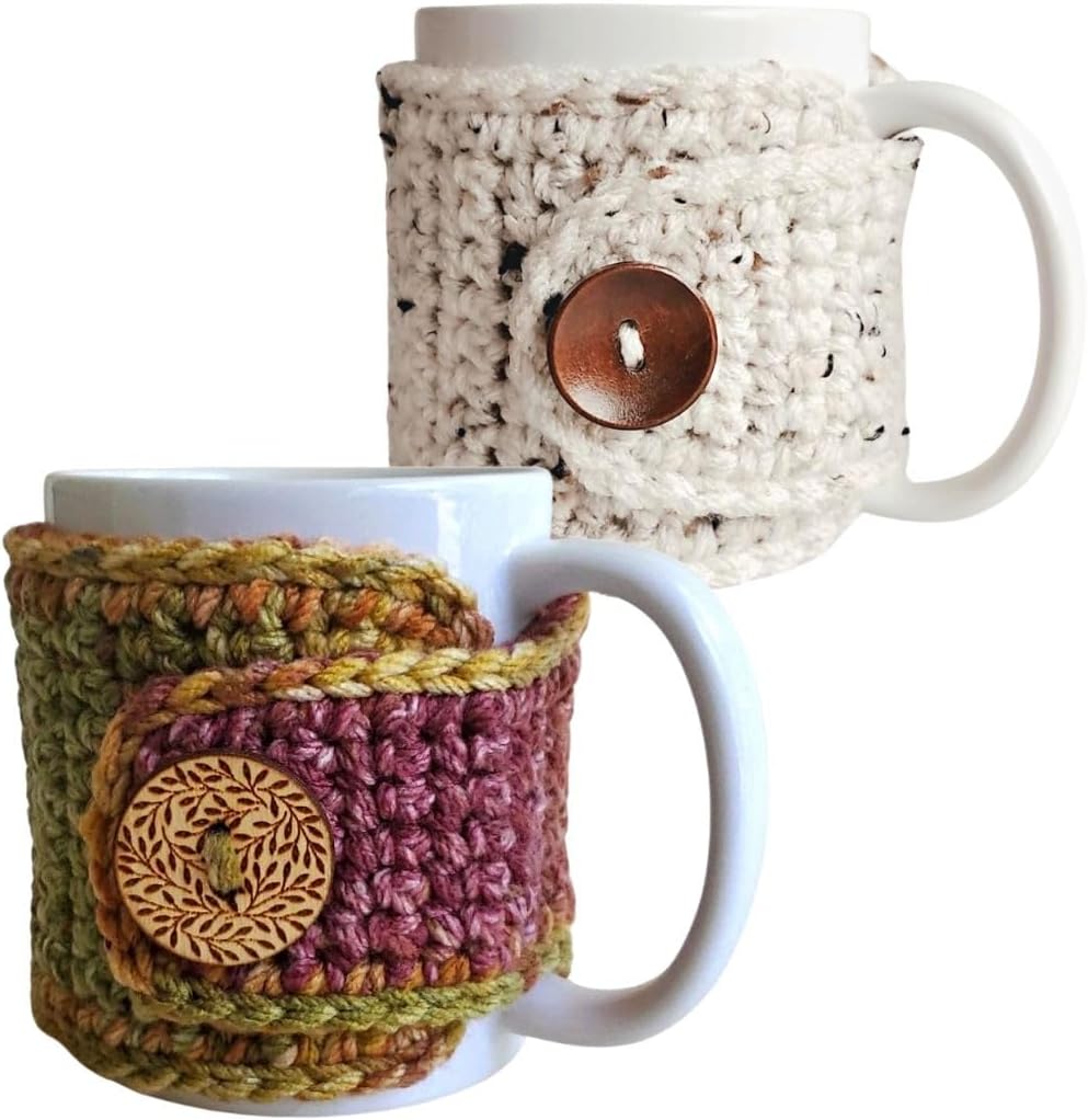 Spiced Cedar and Oatmeal Coffee Mug Cozy Sleeves, Tea Cozy Wraps for Mom, Cover for 11-Ounce Cups, Nature Themed Cozies