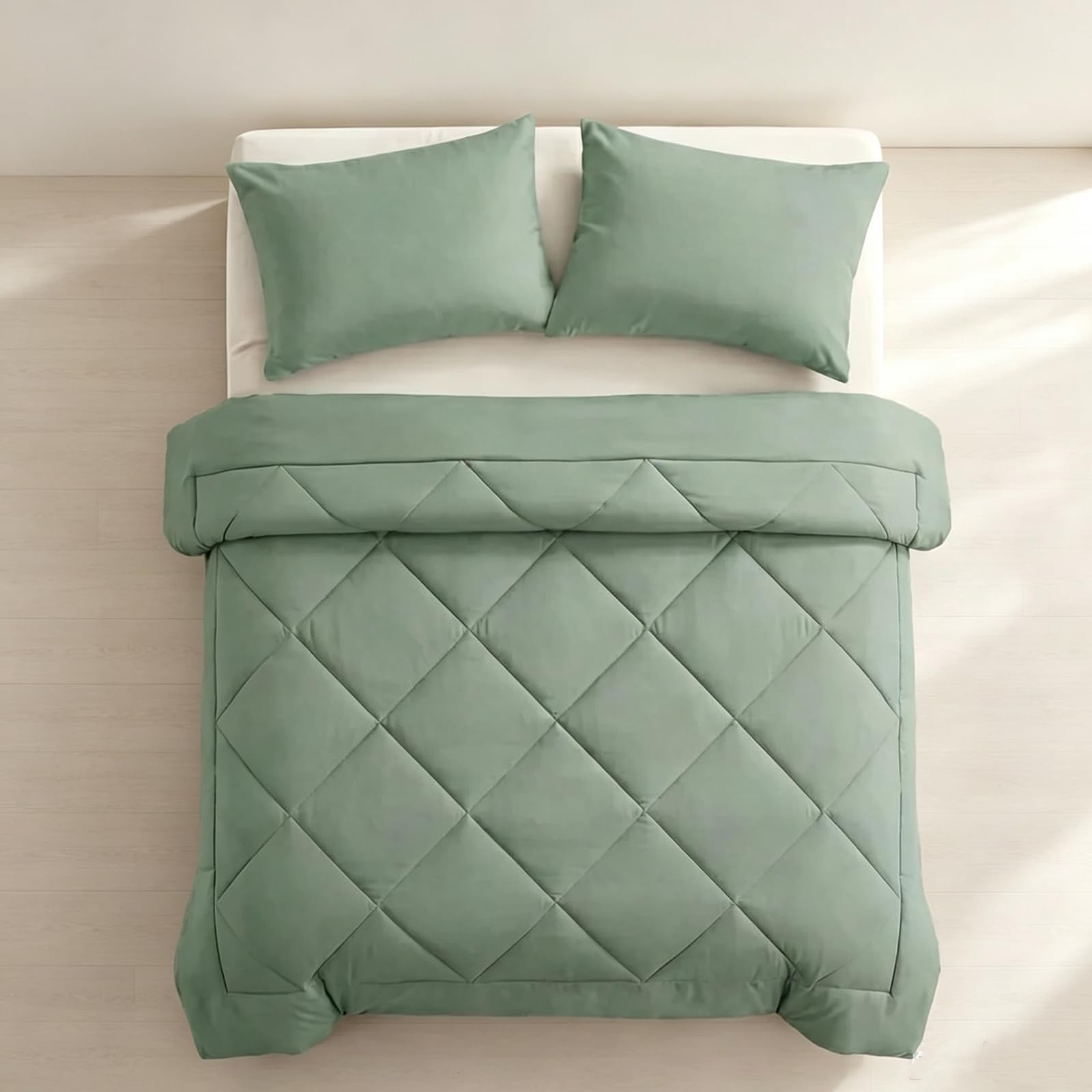 Pleene Duvet and Cover in One with 2 Pillow Cases，Green：Single