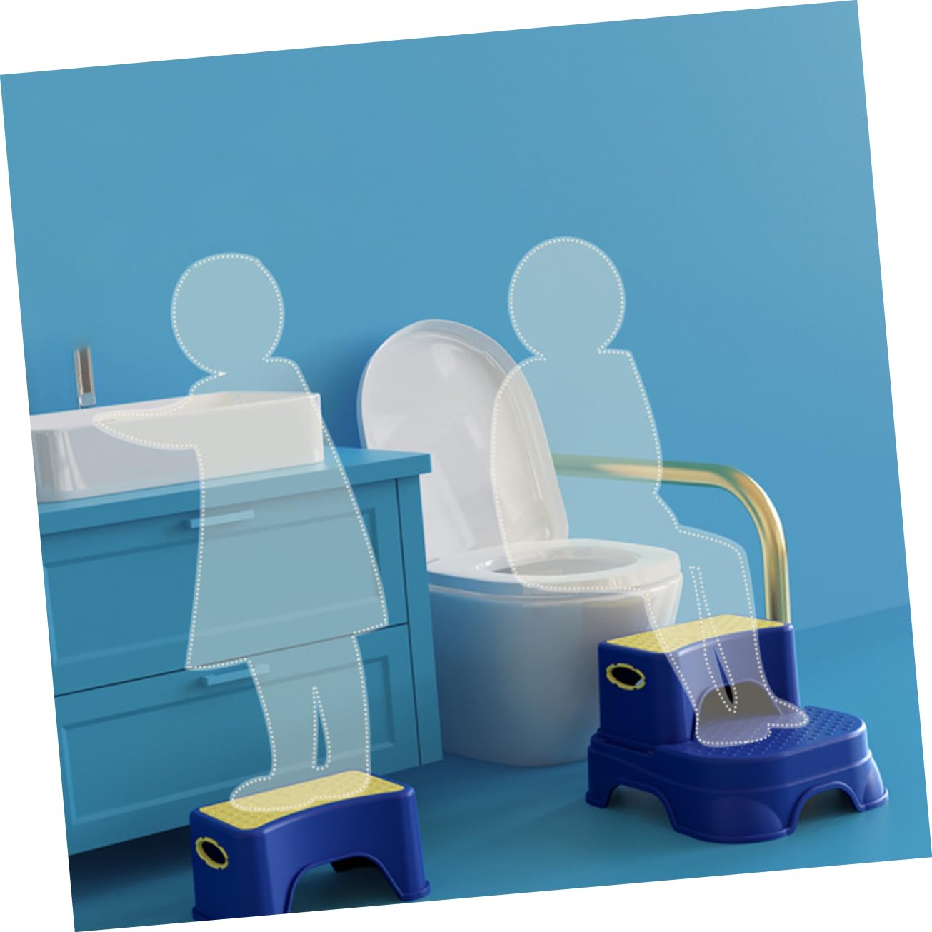 Abaodam Taburete de Escalón para Doble Color Amarillo y Azul para Baño y Cocina Taburete de Seguridad para Pequeños para Pies para Uso Infantil