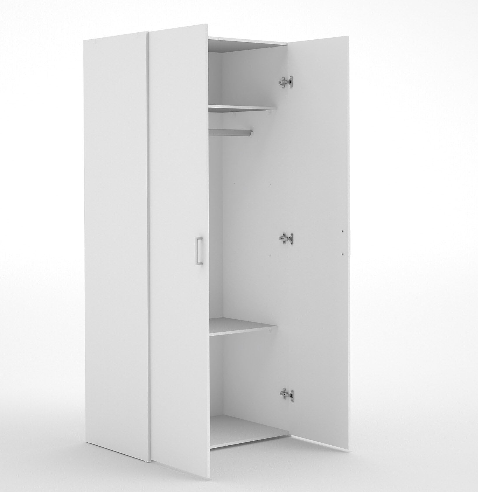 Dmora Armadio Guardaroba Ante battenti con Due Ripiani Interni e Barra Appendiabiti, Colore Bianco, cm 77 x 175 x 49, 3