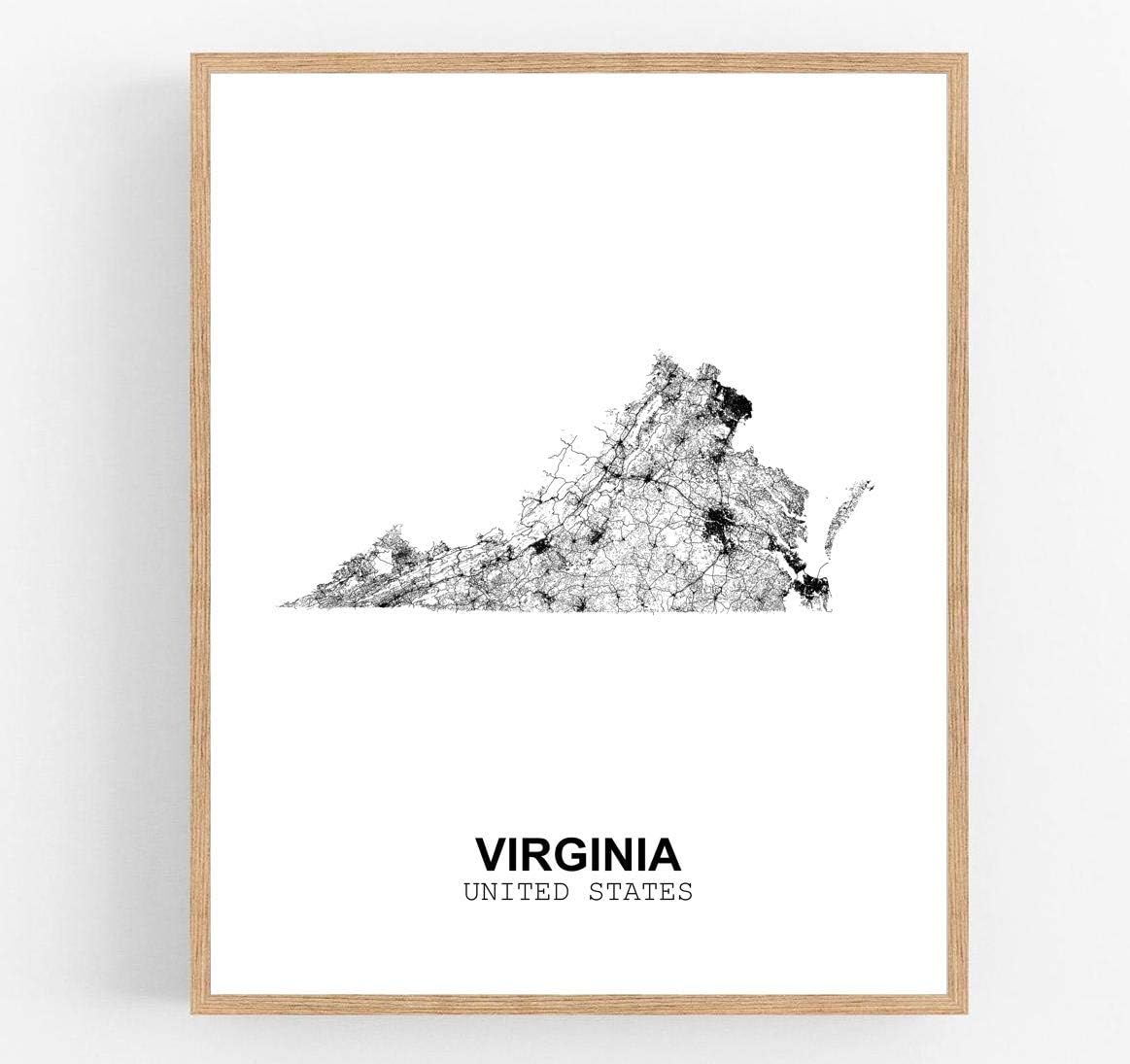 Eleville Unframed Virginia United States Country View Abstract Road Modern Map Art Print Poster Wall Office Home Decor Minimalist Line Art Hometown Housewarming wgn202 (11X14 inch)
