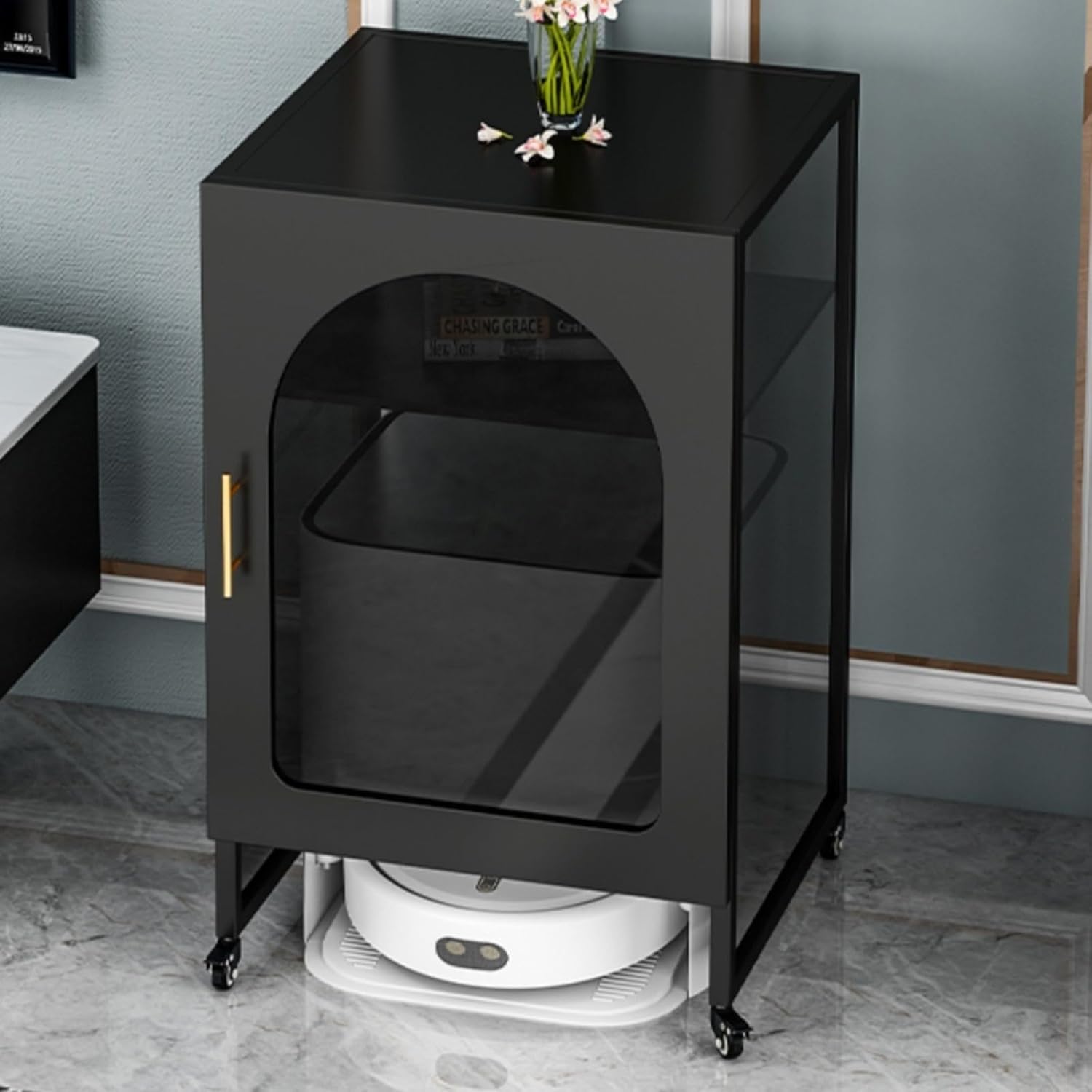 Living Room Sweeper Organizer Sweeping Robot Shelf Storage Cabinet Glass Removable Housekeeping