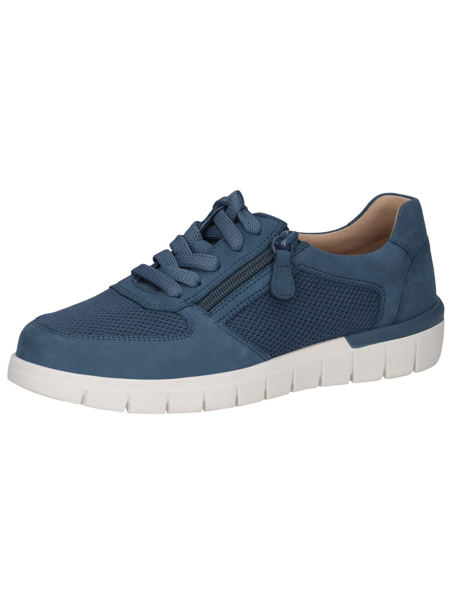 CAPRICE Comfort Women's Flat Sneakers with Zipper Low Top, Blue (Blue Comb), 3.5 UK