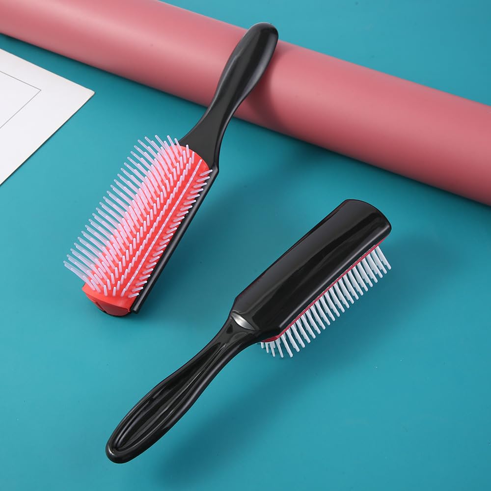 1 pcs Curly Hair Brush D3 (Black & Red) 7 Row Styling Brush for Detangling Separating, Shaping and Defining Curls - For Women and Men - Image 4