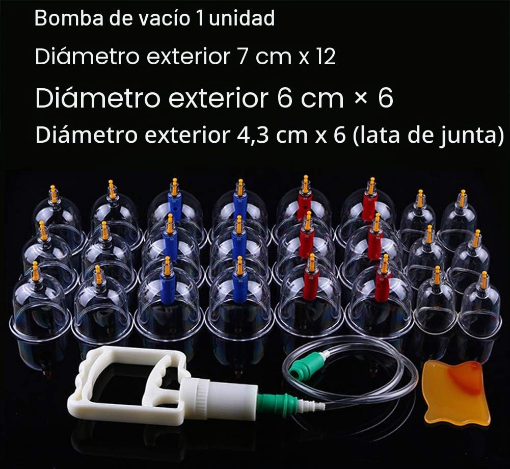 vFUYUANAS - Juego de terapia de ventosas de 24 tazas, set de terapia de ventosas chinas con bomba, juego de herramientas de masaje de espalda de copa para aliviar la fatiga