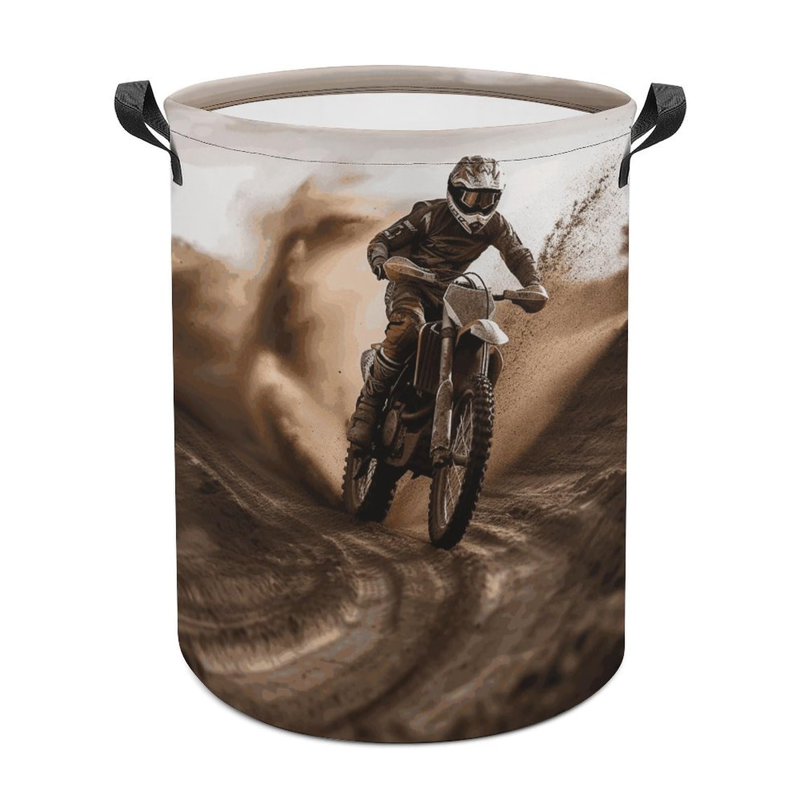 Motocross Laundry Basket Freestanding Waterproof Laundry Hamper Collapsible Tall Clothes Hamper with Reinforced Handles Waterproof Laundry Bag for Dorm Bathroom Home 44x44cm