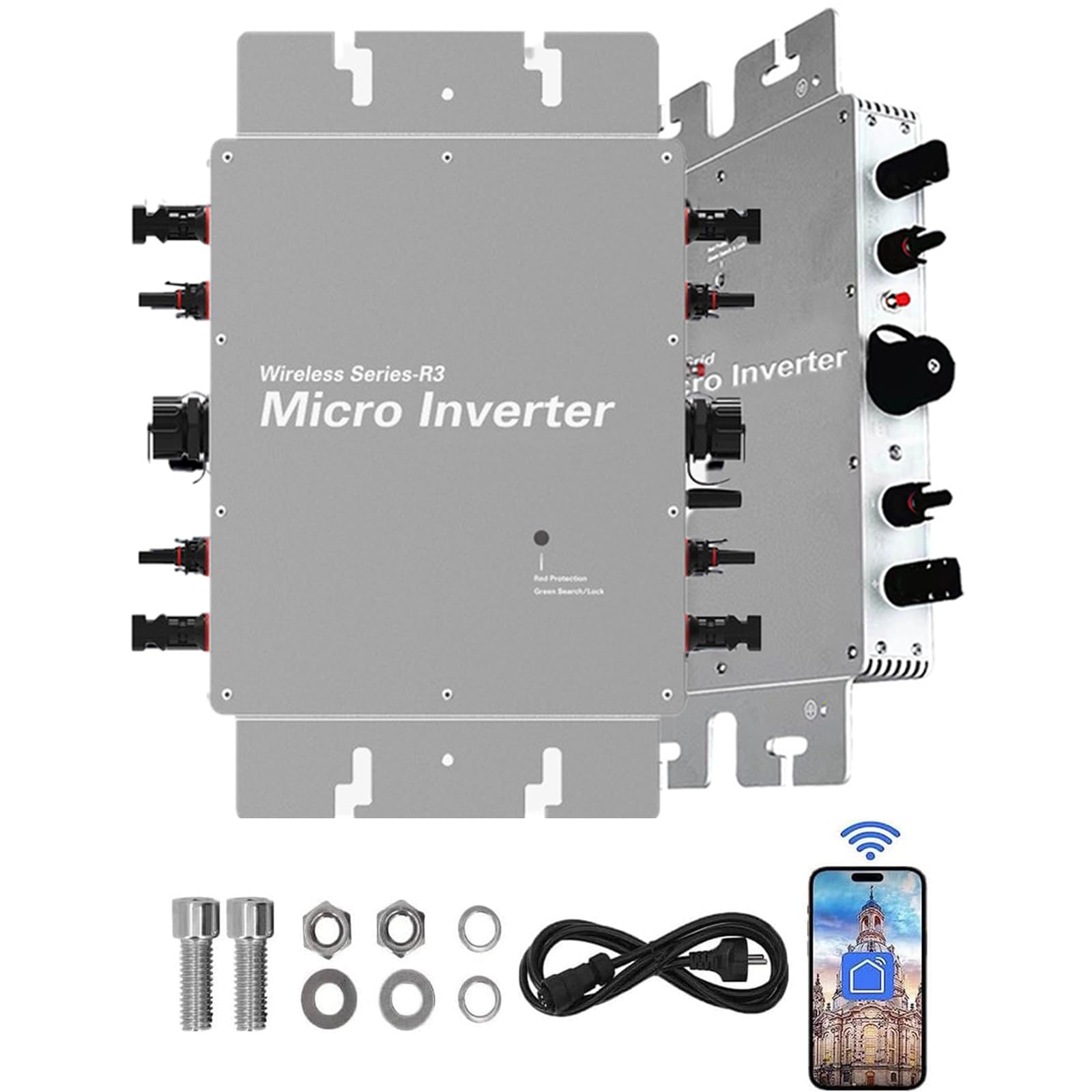Wodoodporny mikroinwerter sieciowy IP65,samoczynnie chłodzący mikroinwerter solarny,inwerter solarny MPPT z systemem monitorowania Wi-Fi, odpowiedni do 4 paneli słonecznych o mocy 500 W