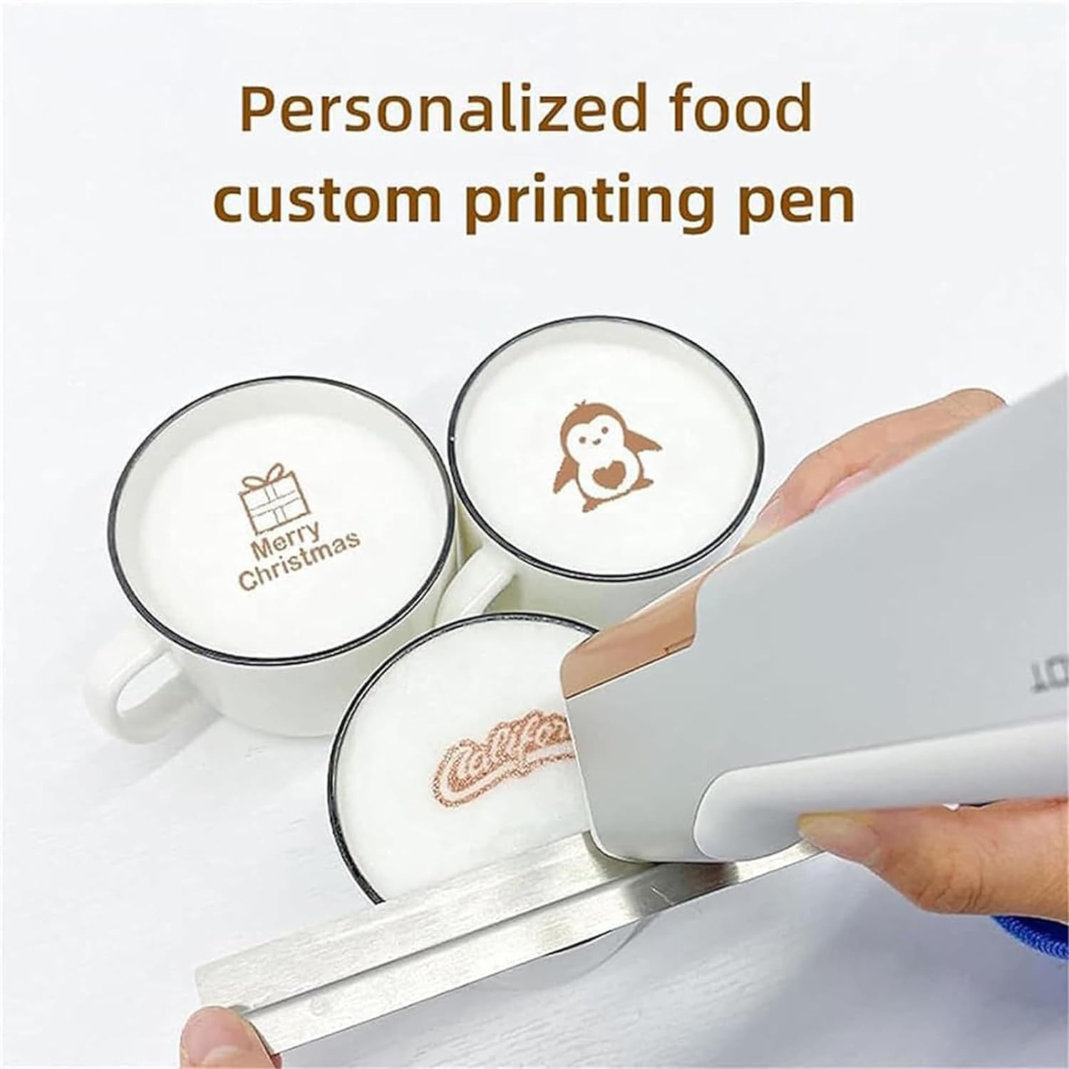 Stampante Alimentare Portatile, Penna Stampante E Stampante A Getto D'Inchiostro Commestibile, Stampante Per Caffè/Macchina Stampante Per Alimenti Latte Art, In Biscotti, Pane, Torta, Caffè,Brown