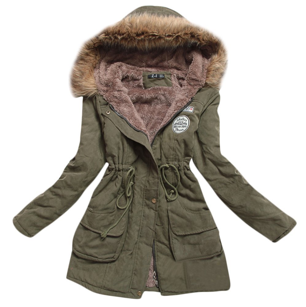 Women's Winter Mid Length Hooded Cotton Padded Fleeced Coats Jackets (S, army green)
