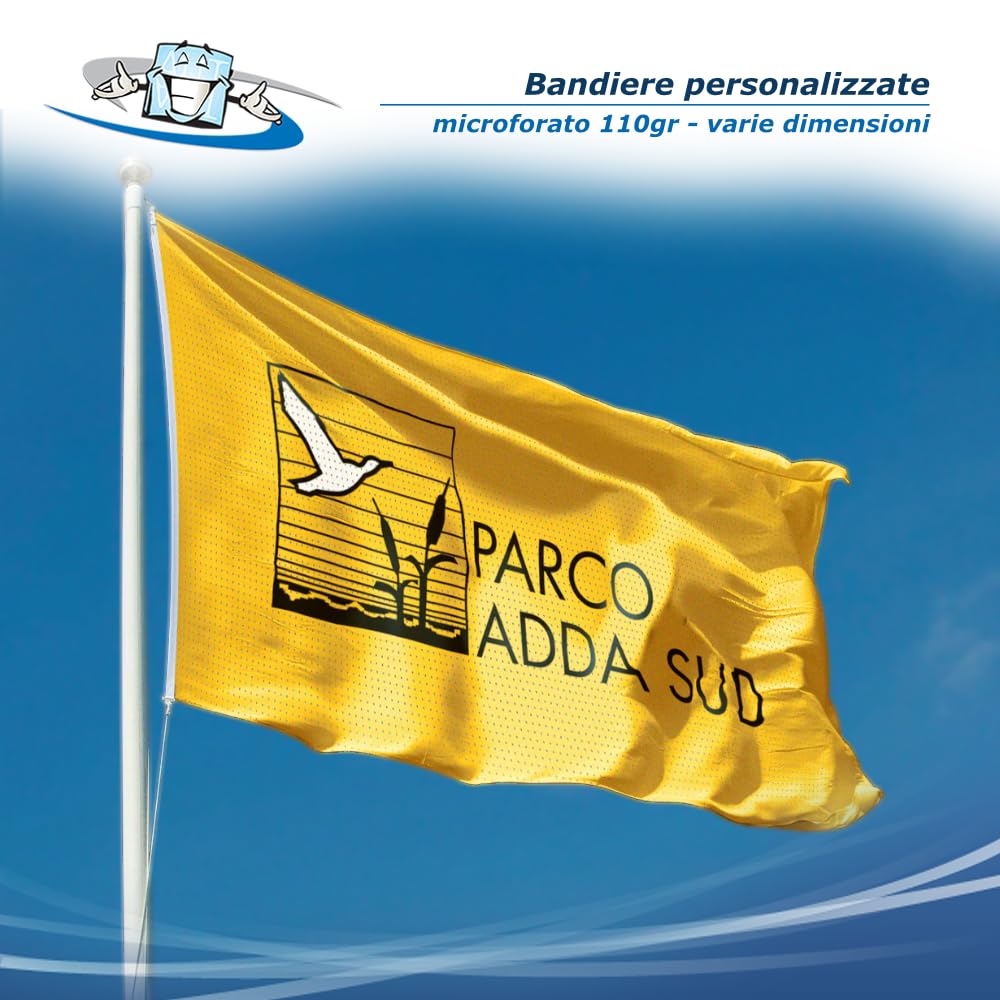 Bandiere rettangolari personalizzate in tessuto nautico pesante155 g/mq o microforato110g/mq orizzontali o verticali in diverse dimensioni - ordine minimo pezzi in base alla dimensione