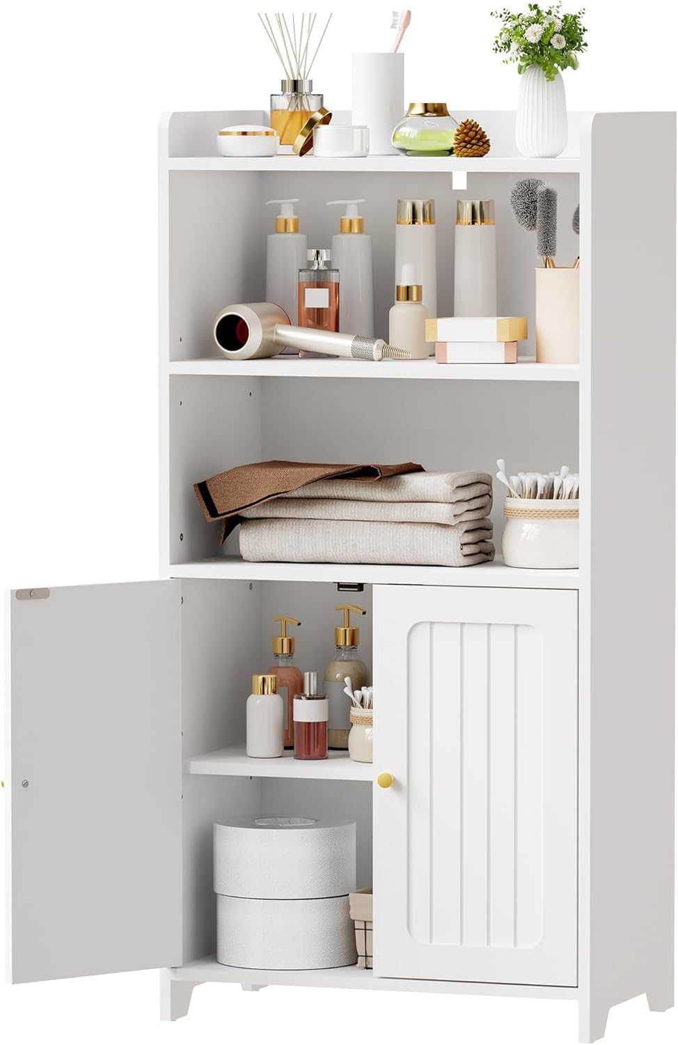 YUNSCEND Bathroom Storage Floor Cabinet with 2 Door and adjustable Shelf