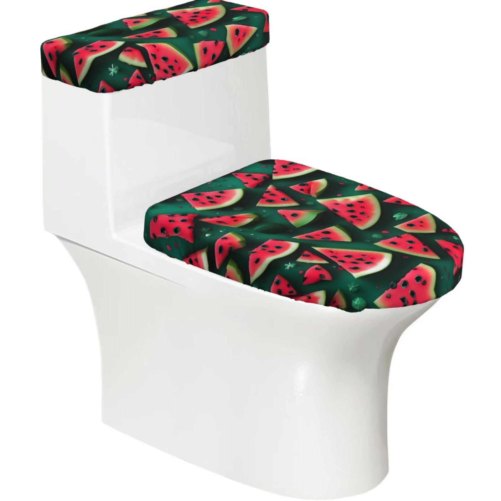 Cntdbu Black Dream Watermelon Stretchy Toilet Lid And Tank Cover Set-Soft Elastic Bathroom Decor For U Shape Oval