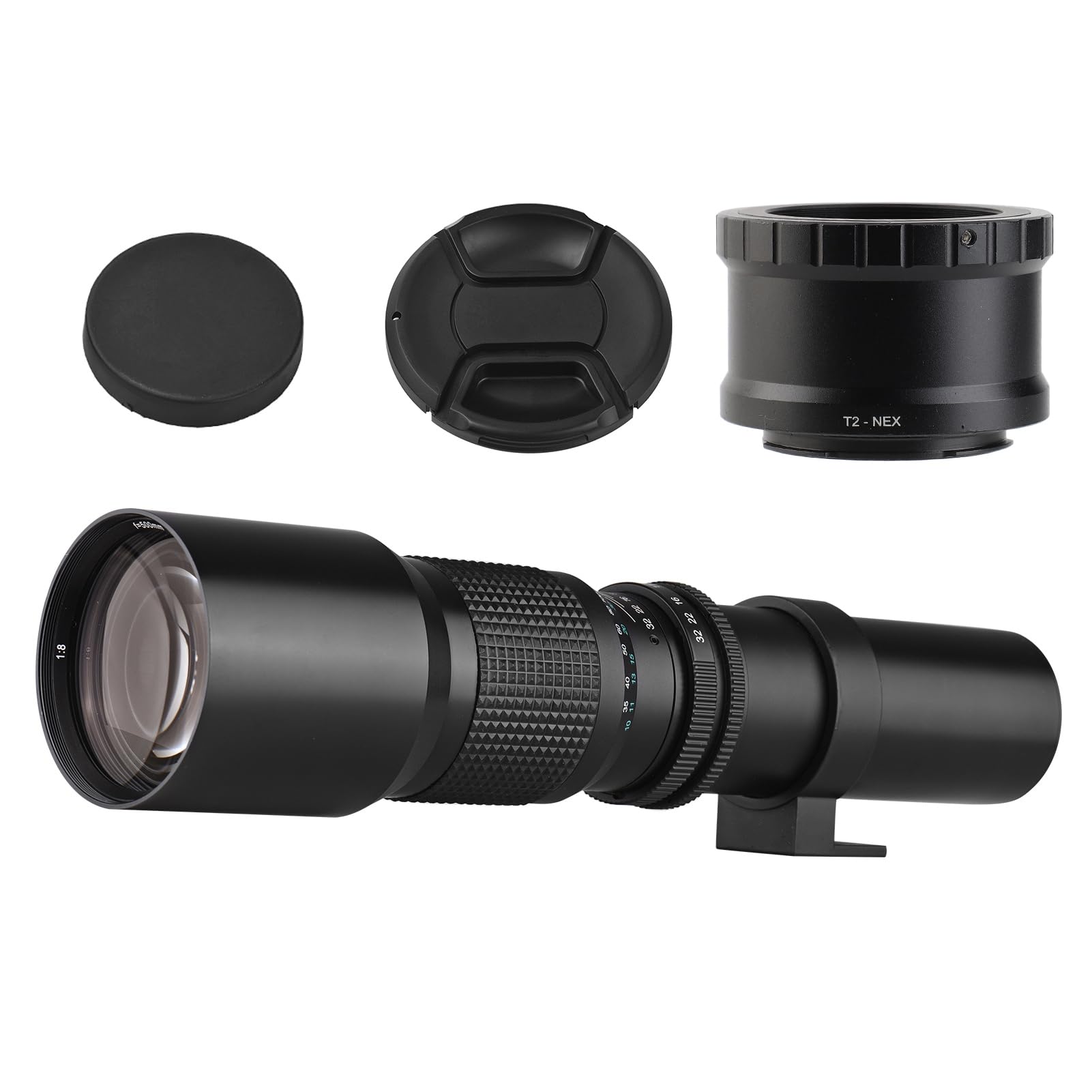 Obiettivo Super Teleobiettivo da 500 Mm per Fotocamere con Zoom Manuale, Apertura F8.0 F32, Obiettivo Multistrato, Attacco per Treppiede con Anello Adattatore per Attacco NEX E