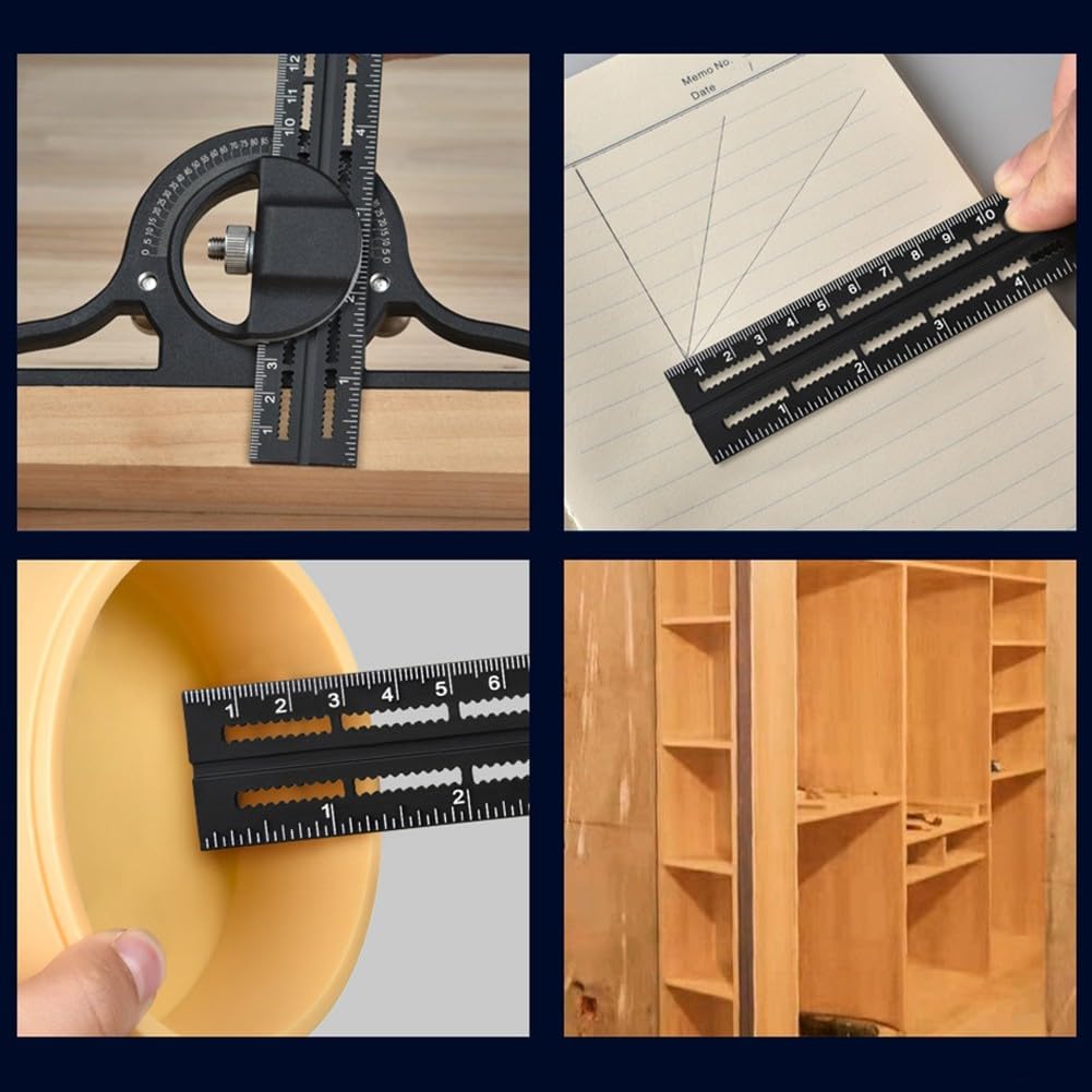 Squadra combinata di precisione in alluminio con meccanismo scorrevole e goniometro per layout strutturale carpenteria e misurazione tecnica (500 mm)