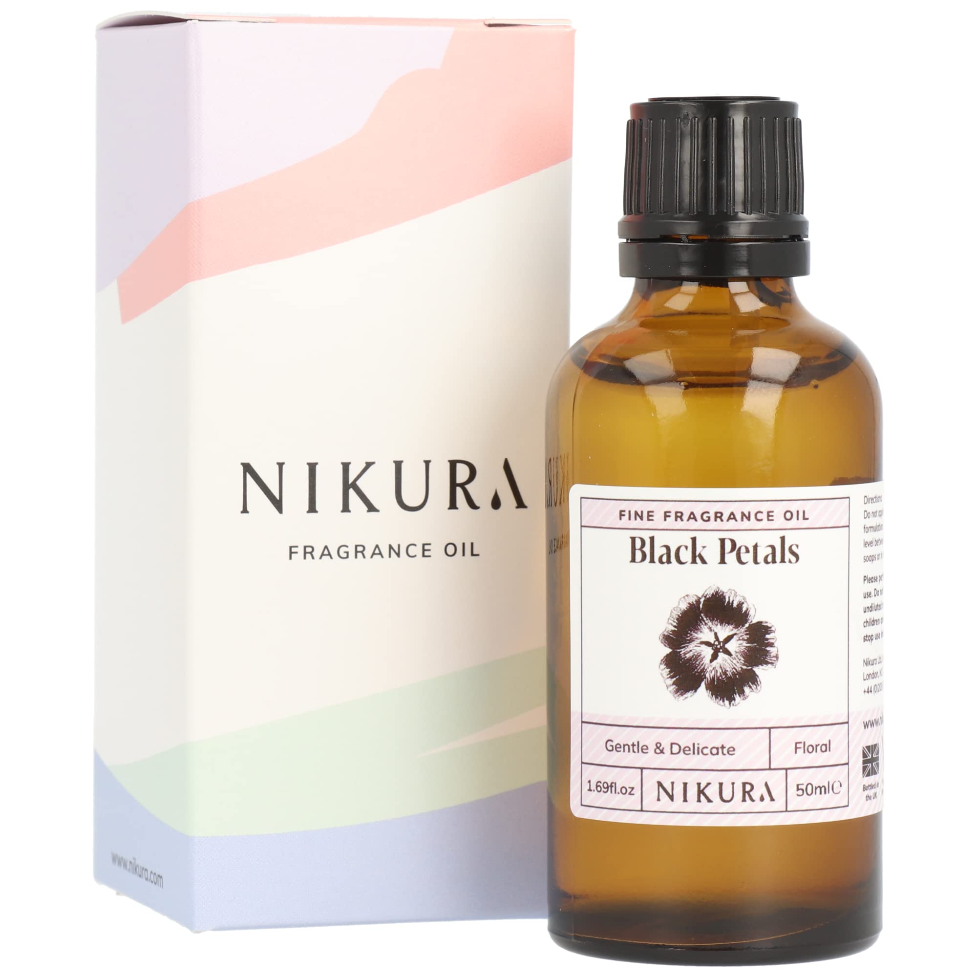 nikuraBlack Petals Fine Fragrance Oil - 50ml | Perfect for Soap Making, Candle Making, Wax Melts, Diffuser, Burner | Great for use in Bath Bombs, Perfume Oil, Perfume Scents | Vegan & UK Made