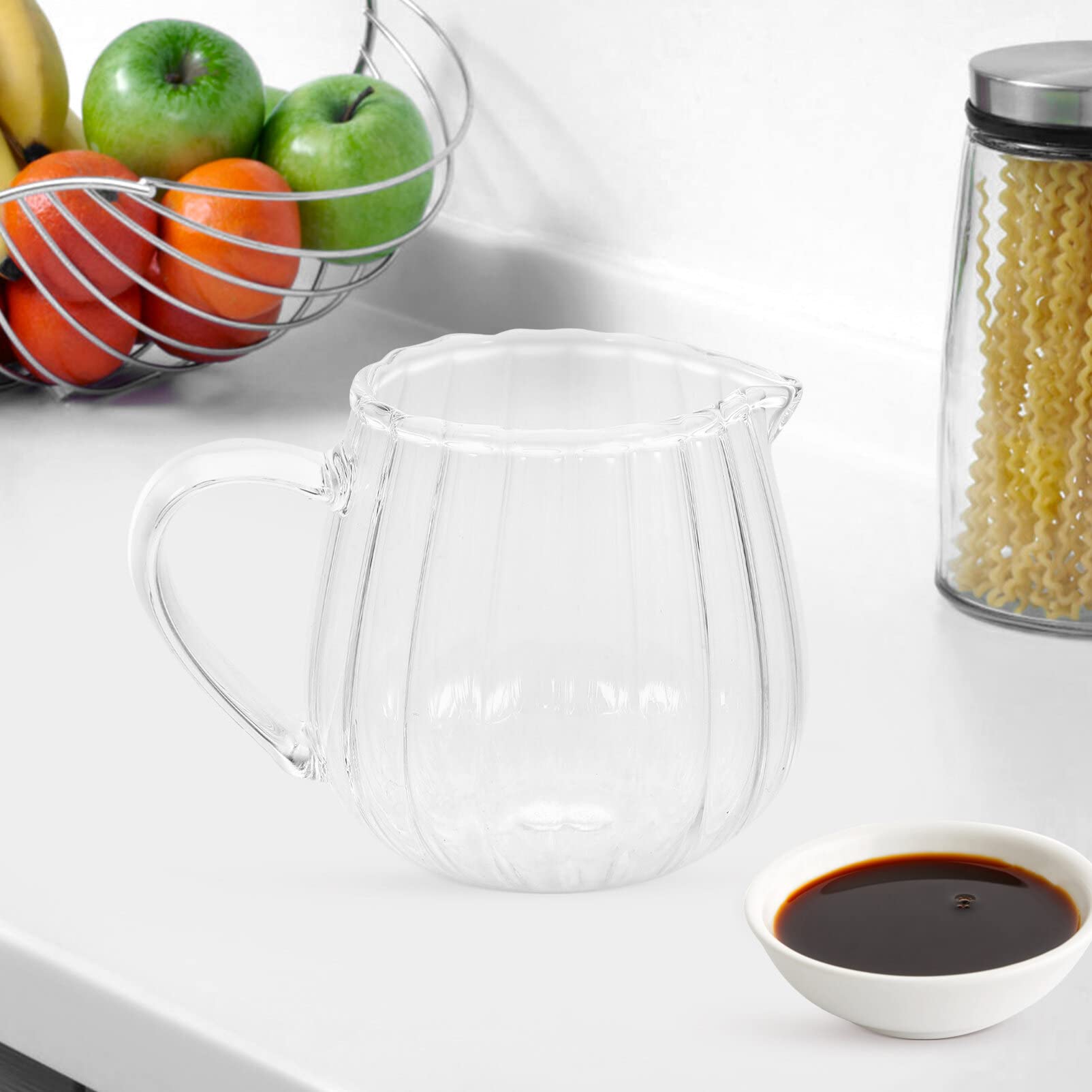 Small Glass Pitcher Elegant Wave Shaped Glass Creamer Pitcher Glass Tea Pitcher Coffee Milk Creamer Pitcher Creative Milk Frothing Pitcher Milk Frother Cup Creamer Jug for Kitchen 100ml/4OZ