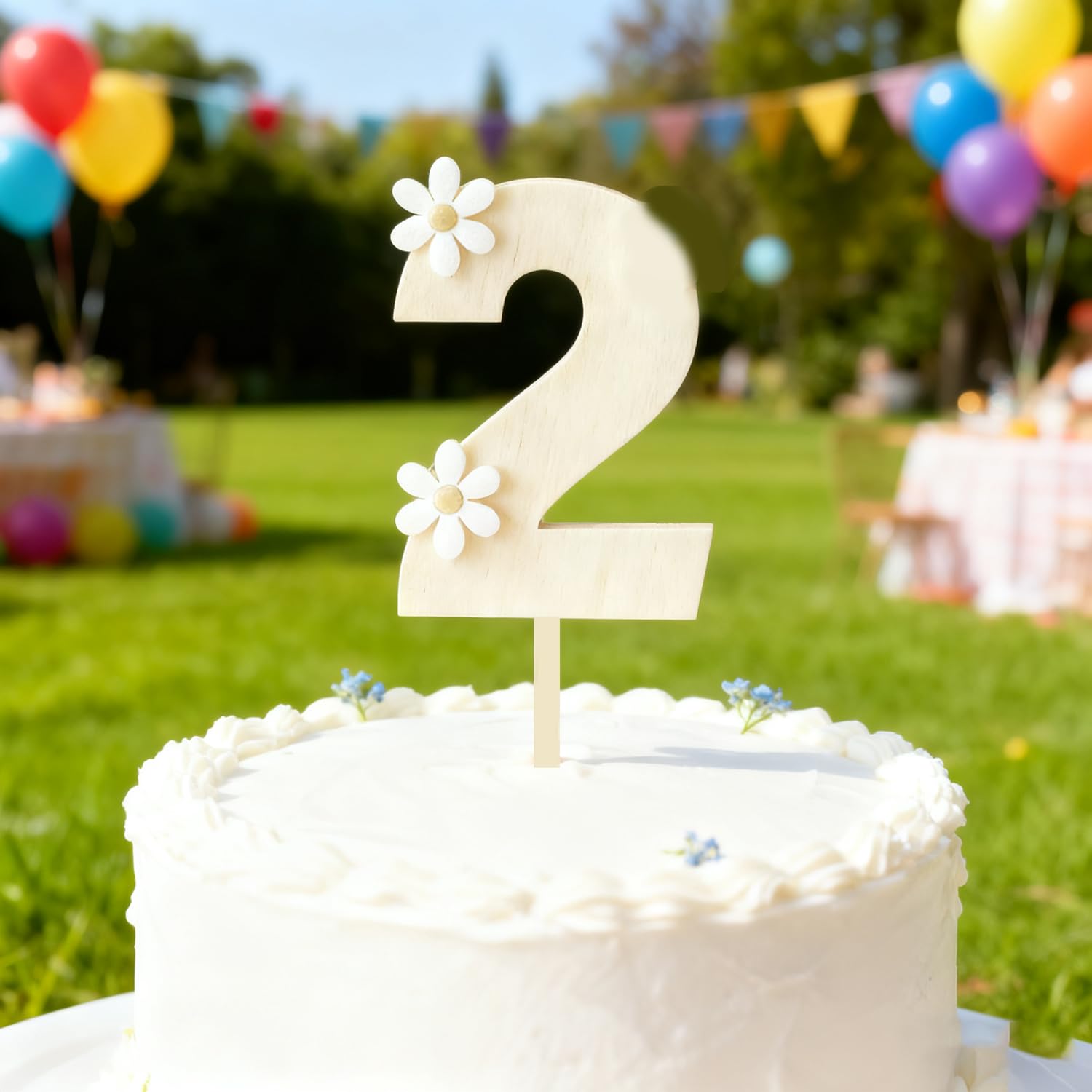 Wooden Daisy 2 Cake Topper, Duble-Layer Two Flower Cake decoration, Number 2nd Birthday Cake Sign dessert table decoration Party Supplies, Daisy Two