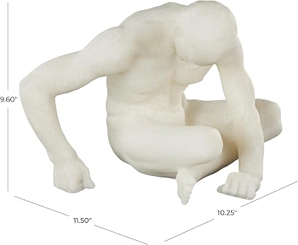 Deco 79 Polystone People Decorative Sculpture Sitting Home Decor Statue with Shimmer, Accent Figurine 10 x 12 x 10, White