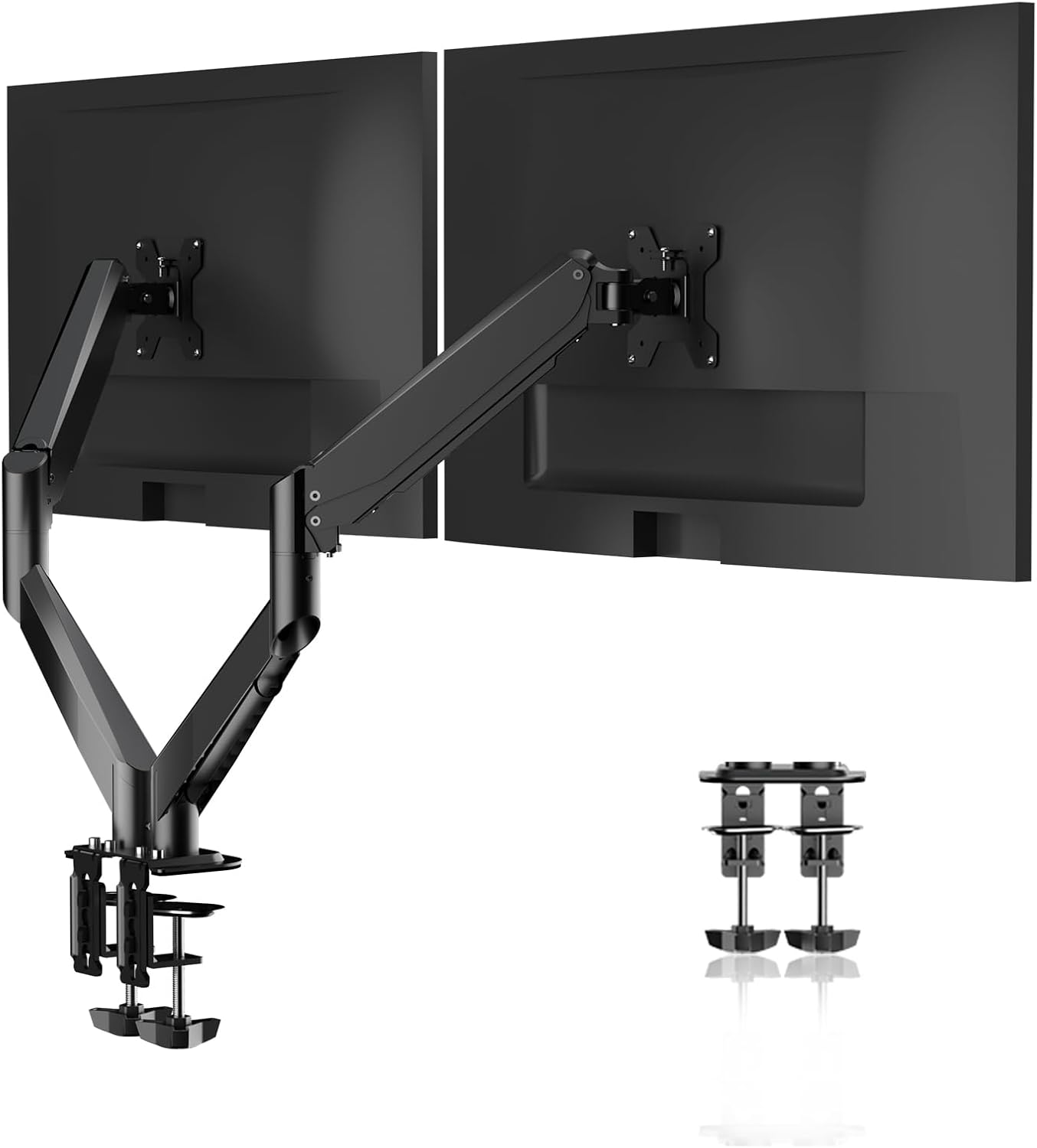 Pholiten Triple Monitor Stand, Mount for 3 Screens up to 32 inches & 22lbs Each, Full Motion Gas Spring Monitor Arm with Clamp Mounting, for Desktops, Computer Monitors