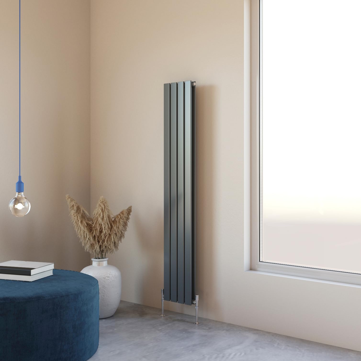 Flat Panel Radiator 1600x272mm Vertical Design Double Tall Upright Anthracite Central Heating Rad UK