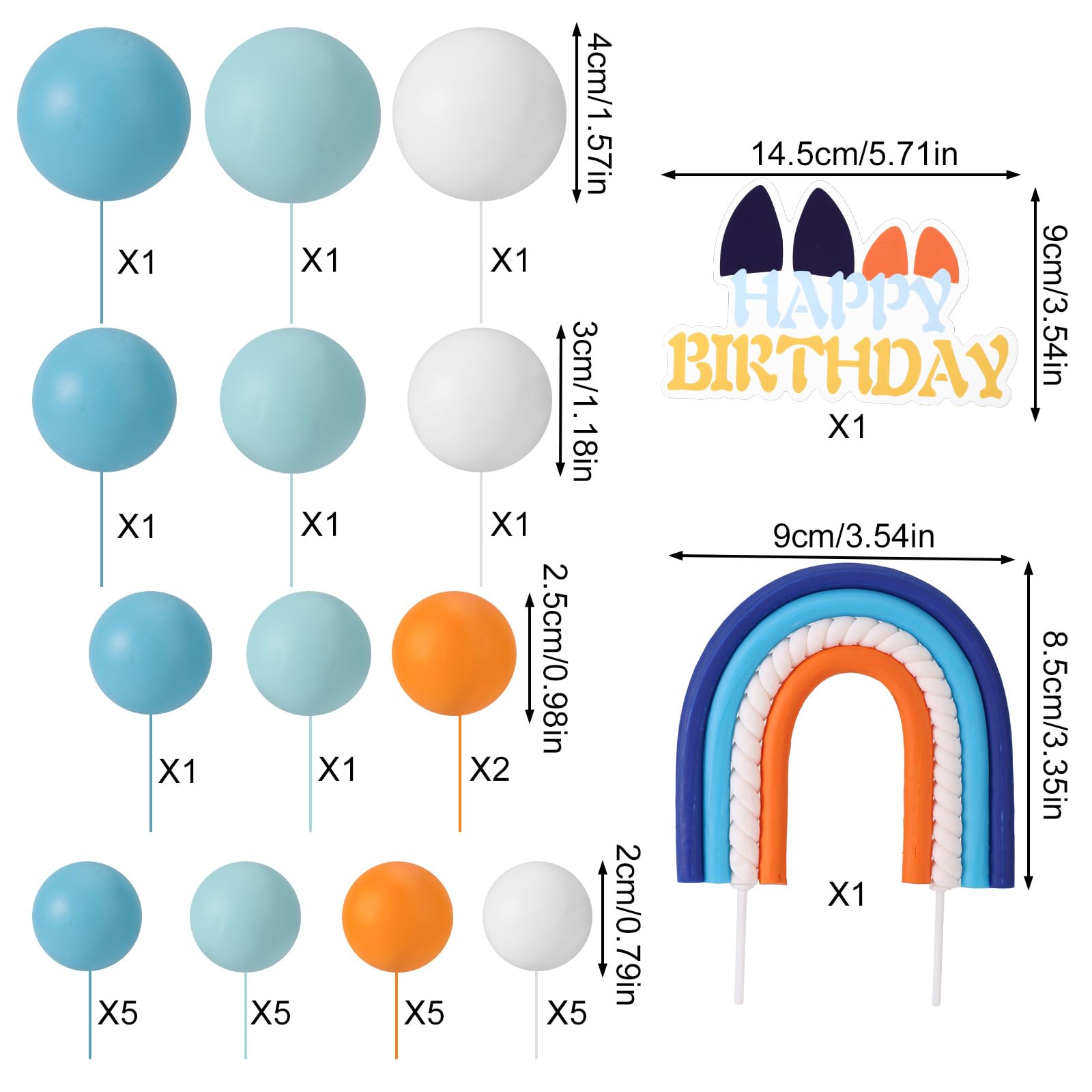 BOXOB Kuchenaufsätze – 32-teilig, Blaues Regenbogen-Design Mit Hundemotiv, Für Geburtstag & Babyparty