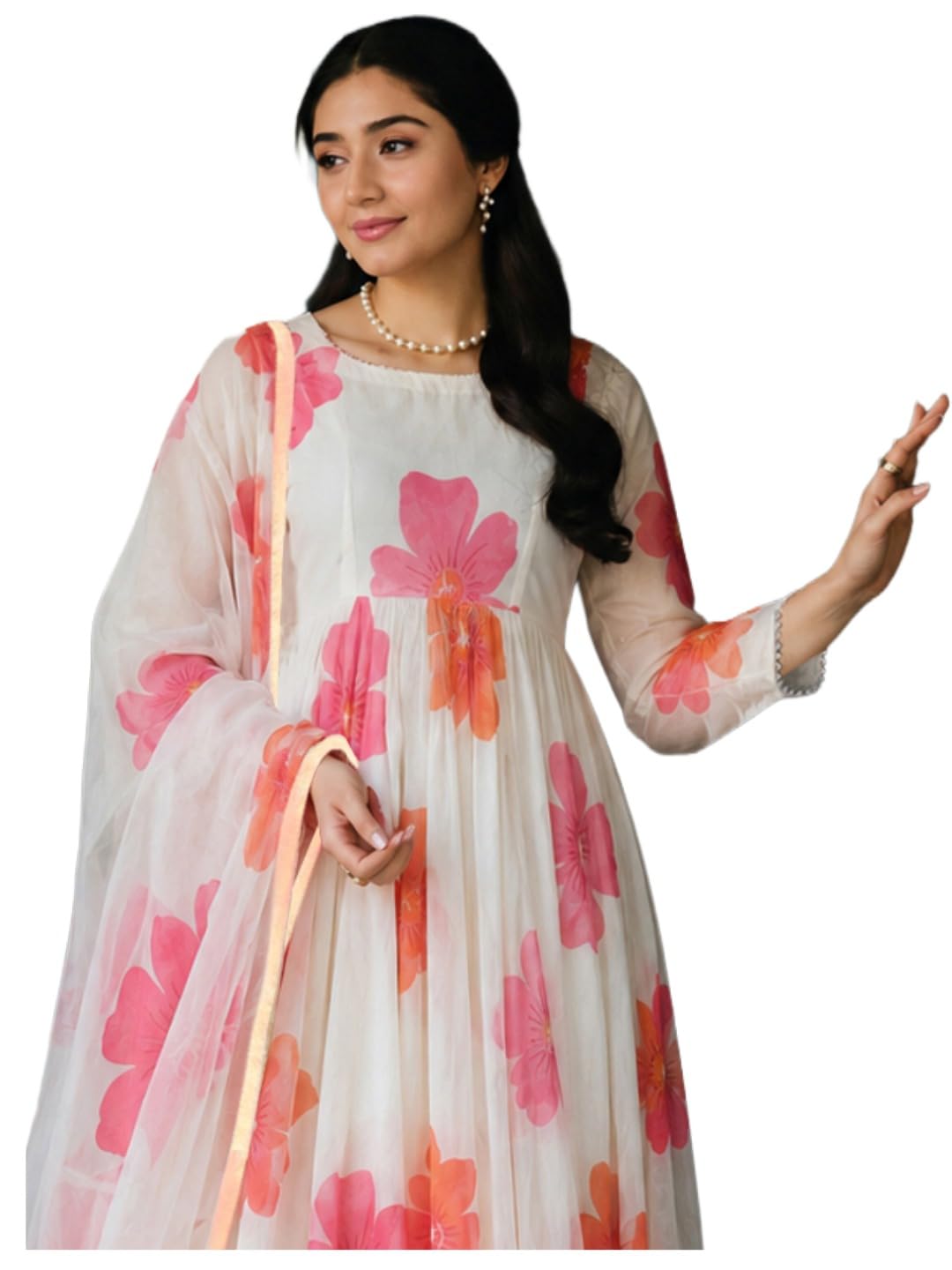 anni designer Kurta Sets for Women Chanderi Cotton Printed | Kurti Set for Woman | Anarkali Kurta Pant Dupatta Set | 3 Piece Set Women | Round Neck 3/4 Sleeve Suit Set Stylish Ethnic Outfit Clothing-picture-12