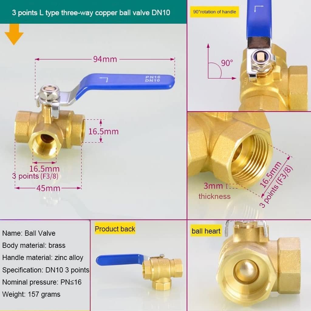 Zawór kulowy mosiężny 3-drożny do armatury 1/4" 3/8" 1/2" 3/4" 1" przełącznik miedziany rura typ T L zawór gazu ziemnego (1 sztuka) (Fmcb Tl 16.5)