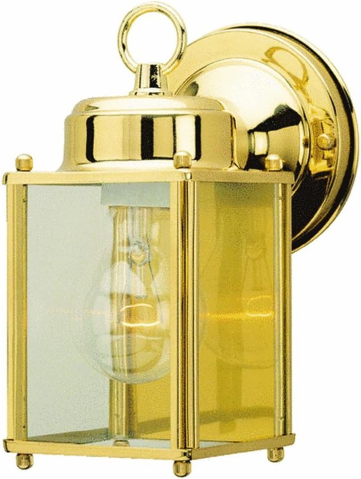 Westinghouse Lighting 6693600 One-Light Exterior Wall Lantern, Polished Brass Finish on Steel with Clear Glass Panels