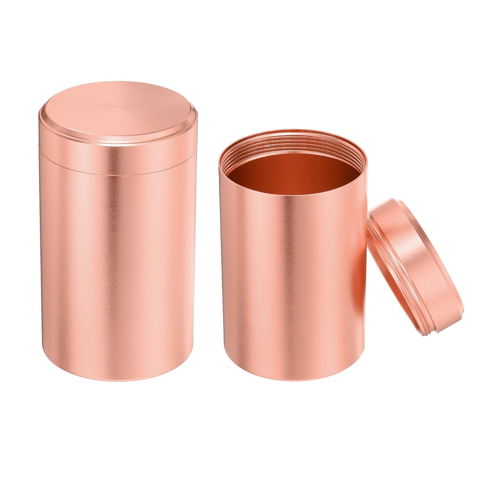 sourcing map 2 Pcs Round Tea Canisters, 3.6" x 2.2" Portable Storage Jar Airtight Metal Tea Containers with Lids for Storing Coffee Beans Cookies Spices Candies Candles DIY, Rose Gold