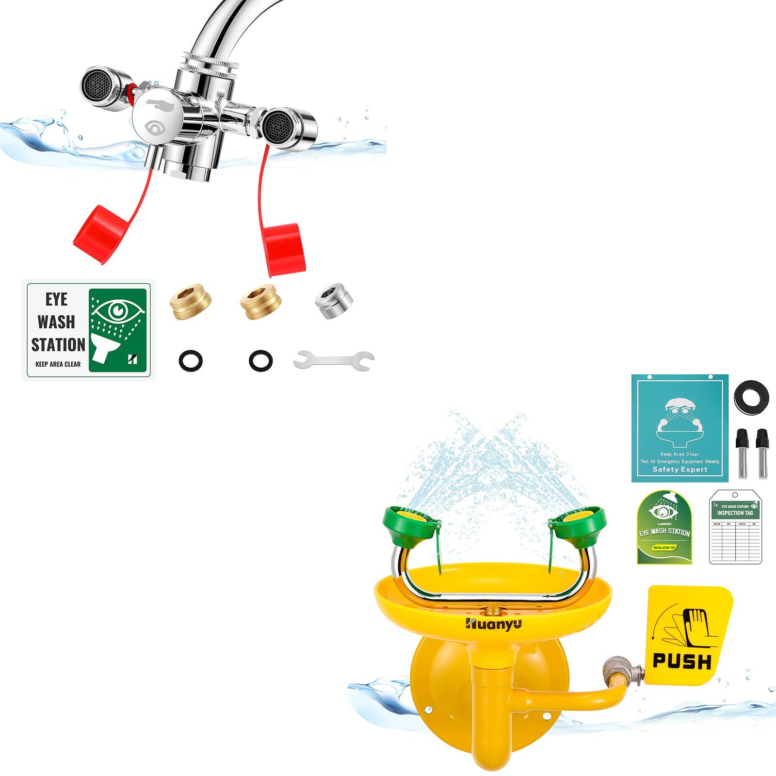 Huanyu Faucet Mounted Eye Wash Station (Style A*1) + Wall Mounted Eye Wash Station (1305 * 1)