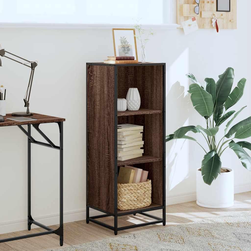 Libreria marrone effetto rovere, in legno con struttura in metallo, 40 x 35 x 107,5 cm, divisorio con 3 scomparti, per soggiorno, ufficio, studio, salvaspazio e robusta