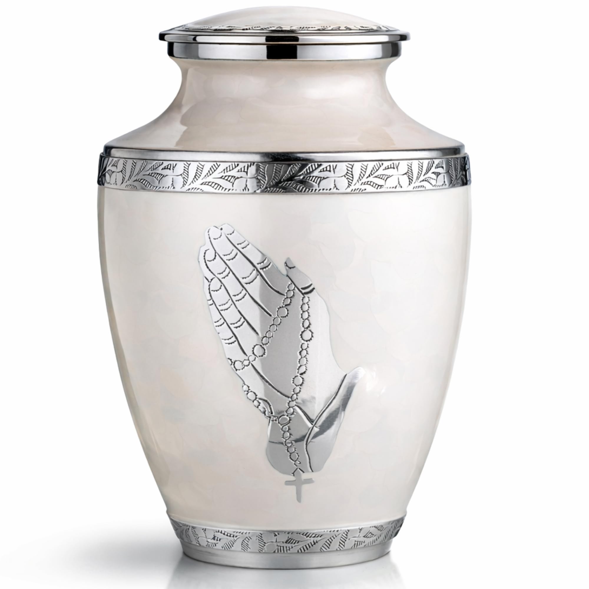 Classic Collection Uk7 Ltd Pearl White Cremation Urn Aluminium For Ashes (, Large, Praying Hands)