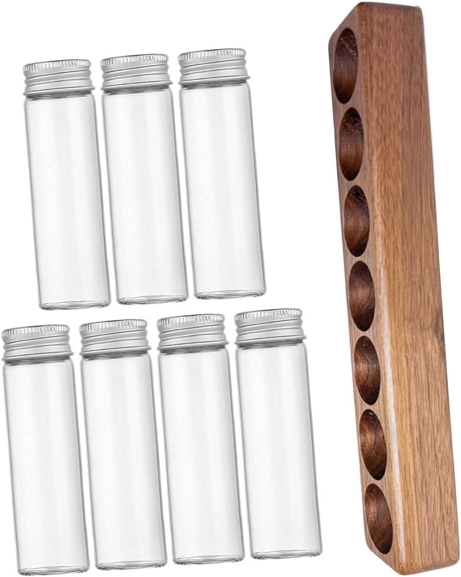 VICASKY Countertop Rack with Glass Test Tubes for Coffee Bean Storage Multi Use Thick Glass Jars for Spices Tea Sugar Flour Space Saving Kitchen Display Organizer